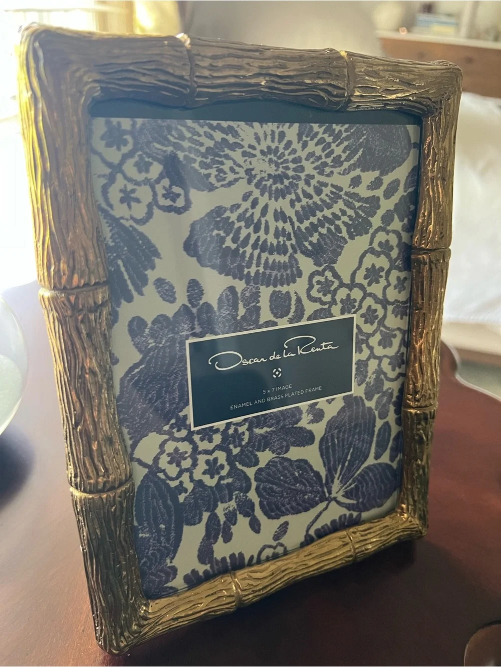 Oscar de la Renta Enamel & Brass Plated Bamboo Picture Frame 5x7